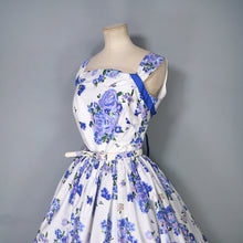 Load image into Gallery viewer, 50s HORROCKSES FASHIONS BLUE FLORAL COTTON DRESS WITH FULL SWEEP - S