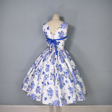 Load image into Gallery viewer, 50s HORROCKSES FASHIONS BLUE FLORAL COTTON DRESS WITH FULL SWEEP - S