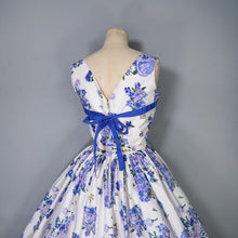 Load image into Gallery viewer, 50s HORROCKSES FASHIONS BLUE FLORAL COTTON DRESS WITH FULL SWEEP - S