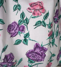 Load image into Gallery viewer, 50s HORROCKSES? STRAPPY FULL SKIRTED PINK AND PURPLE ROSE COTTON DRESS - XS-S
