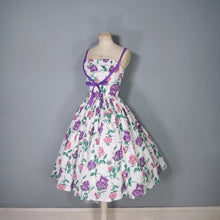 Load image into Gallery viewer, 50s HORROCKSES? STRAPPY FULL SKIRTED PINK AND PURPLE ROSE COTTON DRESS - XS-S