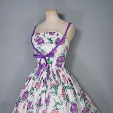 Load image into Gallery viewer, 50s HORROCKSES? STRAPPY FULL SKIRTED PINK AND PURPLE ROSE COTTON DRESS - XS-S