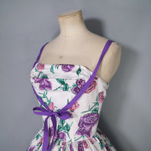 Load image into Gallery viewer, 50s HORROCKSES? STRAPPY FULL SKIRTED PINK AND PURPLE ROSE COTTON DRESS - XS-S
