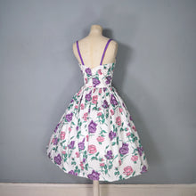 Load image into Gallery viewer, 50s HORROCKSES? STRAPPY FULL SKIRTED PINK AND PURPLE ROSE COTTON DRESS - XS-S