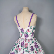 Load image into Gallery viewer, 50s HORROCKSES? STRAPPY FULL SKIRTED PINK AND PURPLE ROSE COTTON DRESS - XS-S