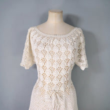 Load image into Gallery viewer, 70s WHTE COTTON SEE THROUGH CROCHET SUMMER DRESS - M