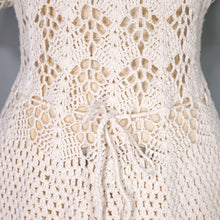 Load image into Gallery viewer, 70s WHTE COTTON SEE THROUGH CROCHET SUMMER DRESS - M