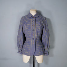 Load image into Gallery viewer, 40s 50s DUSKY BLUE AND YELLOW STRIPED FITTED JACKET - XS-S