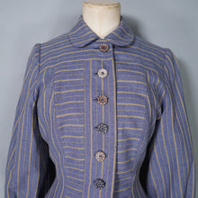Load image into Gallery viewer, 40s 50s DUSKY BLUE AND YELLOW STRIPED FITTED JACKET - XS-S