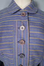 Load image into Gallery viewer, 40s 50s DUSKY BLUE AND YELLOW STRIPED FITTED JACKET - XS-S