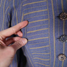 Load image into Gallery viewer, 40s 50s DUSKY BLUE AND YELLOW STRIPED FITTED JACKET - XS-S