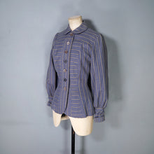 Load image into Gallery viewer, 40s 50s DUSKY BLUE AND YELLOW STRIPED FITTED JACKET - XS-S