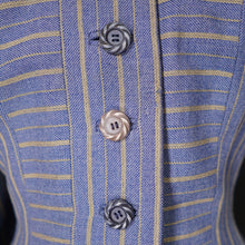 Load image into Gallery viewer, 40s 50s DUSKY BLUE AND YELLOW STRIPED FITTED JACKET - XS-S
