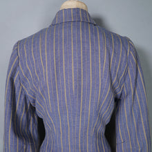 Load image into Gallery viewer, 40s 50s DUSKY BLUE AND YELLOW STRIPED FITTED JACKET - XS-S