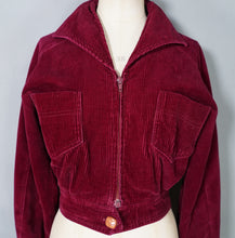 Load image into Gallery viewer, 60s MARY QUANT GINGER GROUP  WINE RED/PURPLE CROPPED CORDUROY BOMBER JACKET - S