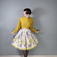 Load image into Gallery viewer, 50s WINE BOTTLE AND GRAPE BORDER PRINT WHITE COTTON FULL SKIRT - 26"