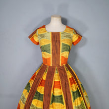 Load image into Gallery viewer, 50s 60s AUTUMNAL PALETTE MUSTARD, BROWN AND RUST COLOURED DAY DRESS - S