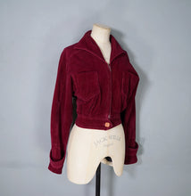 Load image into Gallery viewer, 60s MARY QUANT GINGER GROUP  WINE RED/PURPLE CROPPED CORDUROY BOMBER JACKET - S