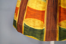 Load image into Gallery viewer, 50s 60s AUTUMNAL PALETTE MUSTARD, BROWN AND RUST COLOURED DAY DRESS - S