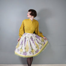 Load image into Gallery viewer, 50s WINE BOTTLE AND GRAPE BORDER PRINT WHITE COTTON FULL SKIRT - 26"