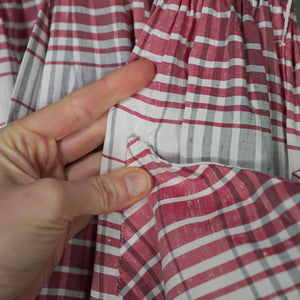 40s RED AND GREY CHECK BUTTON THROUGH RAYON DAY DRESS - S