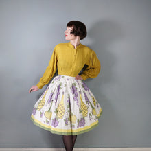 Load image into Gallery viewer, 50s WINE BOTTLE AND GRAPE BORDER PRINT WHITE COTTON FULL SKIRT - 26"