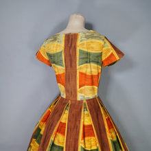 Load image into Gallery viewer, 50s 60s AUTUMNAL PALETTE MUSTARD, BROWN AND RUST COLOURED DAY DRESS - S