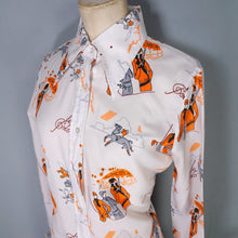 Load image into Gallery viewer, 70s ART DECO STYLE FLAPPER LADIES POLO SPECTATORS NOVELTY SHIRT - S