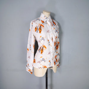 70s ART DECO STYLE FLAPPER LADIES POLO SPECTATORS NOVELTY SHIRT - S