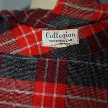 Load image into Gallery viewer, 50s COLLEGIAN SPORTSWEAR RED GREY PLAID CHECK CROPPED WOOL JACKET - XS