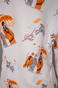 70s ART DECO STYLE FLAPPER LADIES POLO SPECTATORS NOVELTY SHIRT - S