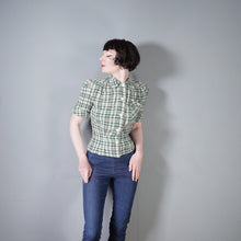 Load image into Gallery viewer, 40s style WHITE AND GREEN CHECK PUFF SLEEVE WORK SHIRT - M