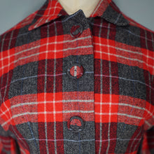 Load image into Gallery viewer, 50s COLLEGIAN SPORTSWEAR RED GREY PLAID CHECK CROPPED WOOL JACKET - XS