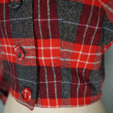 Load image into Gallery viewer, 50s COLLEGIAN SPORTSWEAR RED GREY PLAID CHECK CROPPED WOOL JACKET - XS