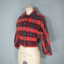 Load image into Gallery viewer, 50s COLLEGIAN SPORTSWEAR RED GREY PLAID CHECK CROPPED WOOL JACKET - XS