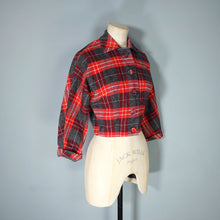 Load image into Gallery viewer, 50s COLLEGIAN SPORTSWEAR RED GREY PLAID CHECK CROPPED WOOL JACKET - XS