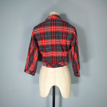 Load image into Gallery viewer, 50s COLLEGIAN SPORTSWEAR RED GREY PLAID CHECK CROPPED WOOL JACKET - XS