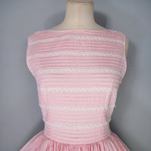 Load image into Gallery viewer, 50s PASTEL PINK FULL SKIRTED DRESS WITH PIN TUCKS AND LACE - S