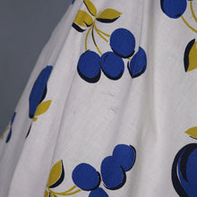 Load image into Gallery viewer, 50s KAY DUNHILL BLUE WHITE CHERRY, STRAWBERRY AND APPLE PRINT DRESS - M