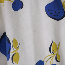 Load image into Gallery viewer, 50s KAY DUNHILL BLUE WHITE CHERRY, STRAWBERRY AND APPLE PRINT DRESS - M