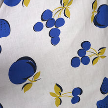 Load image into Gallery viewer, 50s KAY DUNHILL BLUE WHITE CHERRY, STRAWBERRY AND APPLE PRINT DRESS - M