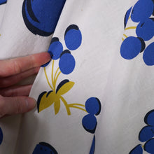Load image into Gallery viewer, 50s KAY DUNHILL BLUE WHITE CHERRY, STRAWBERRY AND APPLE PRINT DRESS - M