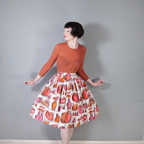 50s 60s SPORTAVILLE PINK MELON PEAR FLOWER VASE NOVELTY FRUIT SKIRT - 27