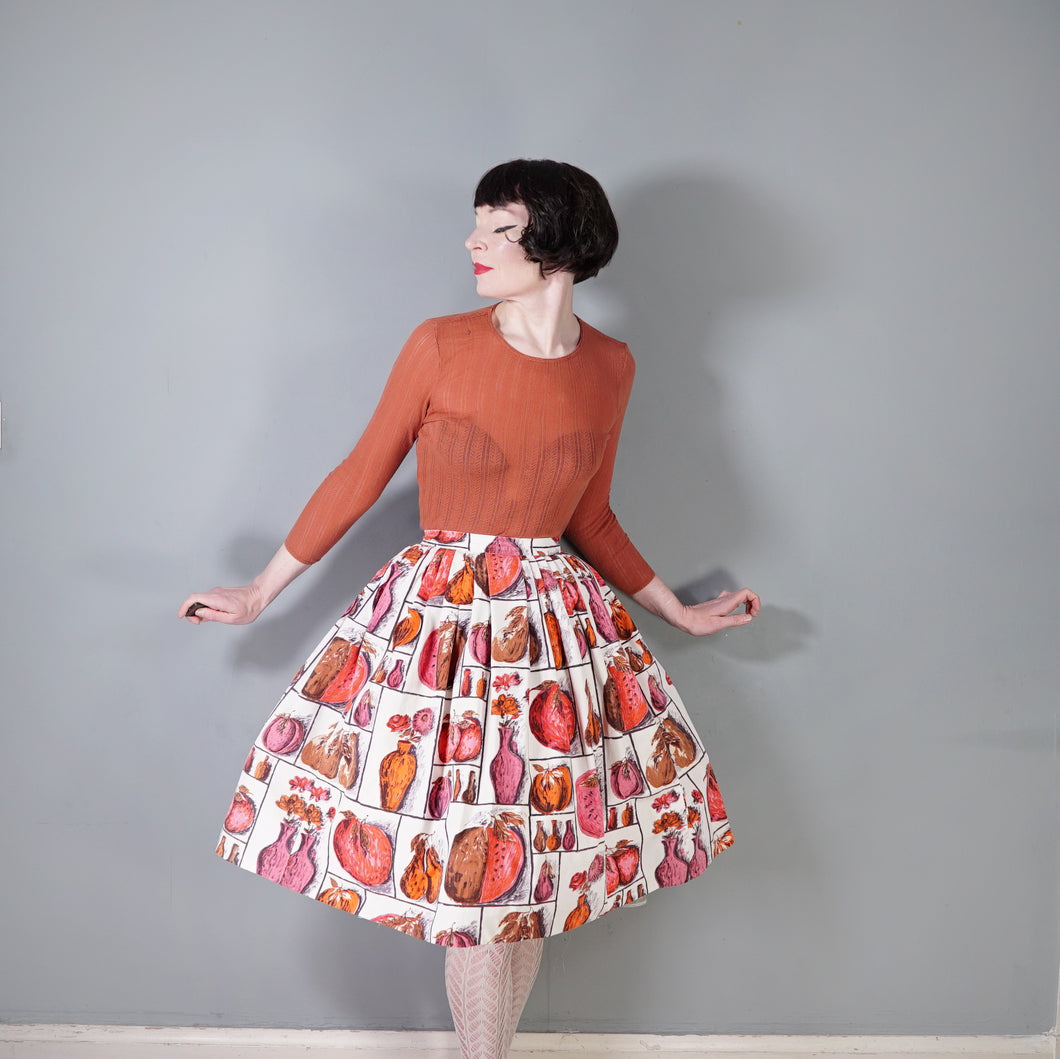 50s 60s SPORTAVILLE PINK MELON PEAR FLOWER VASE NOVELTY FRUIT SKIRT - 27
