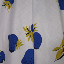 Load image into Gallery viewer, 50s KAY DUNHILL BLUE WHITE CHERRY, STRAWBERRY AND APPLE PRINT DRESS - M