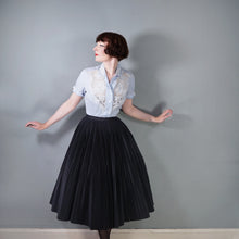 Load image into Gallery viewer, 50s PASTEL BLUE LINEN BLOUSE WITH FLORAL CUTWORK EMBROIDERY - S-M