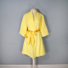 Load image into Gallery viewer, 60s FLOBERT BRIGHT YELLOW FUZZY HAIRED ROBE COAT WITH SATIN BELT - S-M