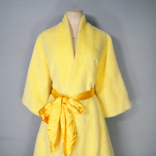 Load image into Gallery viewer, 60s FLOBERT BRIGHT YELLOW FUZZY HAIRED ROBE COAT WITH SATIN BELT - S-M