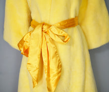 Load image into Gallery viewer, 60s FLOBERT BRIGHT YELLOW FUZZY HAIRED ROBE COAT WITH SATIN BELT - S-M