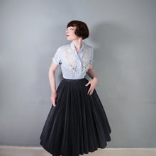 Load image into Gallery viewer, 50s PASTEL BLUE LINEN BLOUSE WITH FLORAL CUTWORK EMBROIDERY - S-M